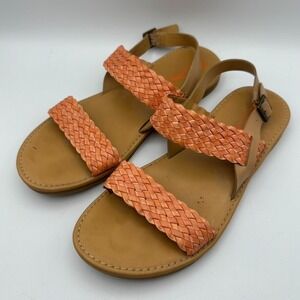 Korks Kork-Ease Sandals Women 10 Orange Tan Woven Double Strap Slingback